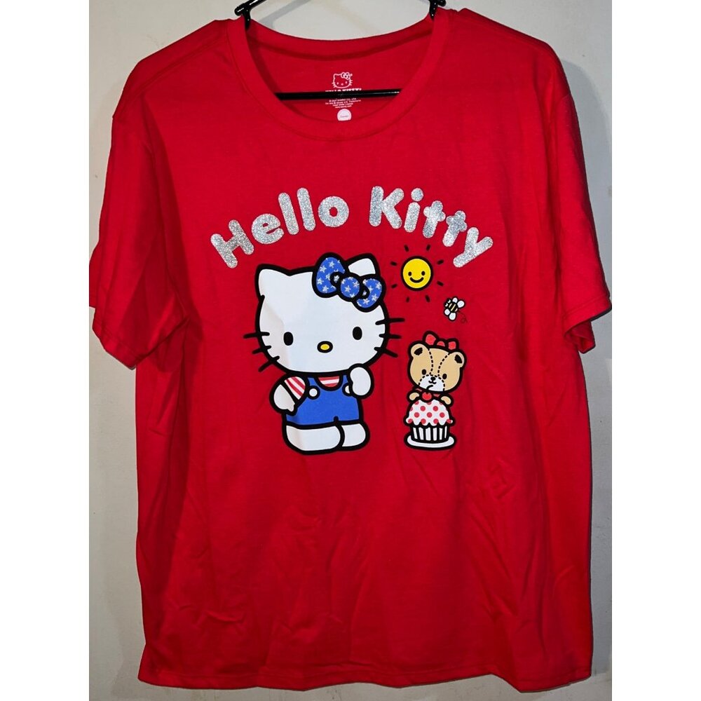 Hello Kitty Red T-Shirt By Sanrio & Hybrid Apparel Womens Size L Short sleeve